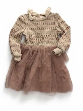 Ruffled Neck Knit Top with Dusty Rose Tulle Skirt
